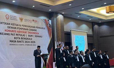 Presiden KAI Tjoetjoe Sandjaja Hernanto, menghadiri pelantikan Ketua DPC KAI se Provinsi Bengkulu masa bakti 2024-2029, sekaligus pengukuhan 18 advokat baru KAI.